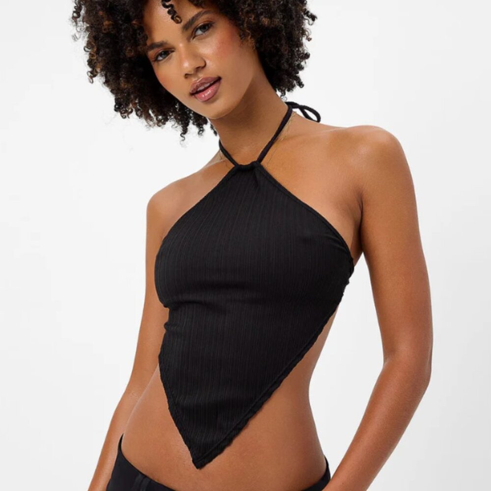 Frankies Bikinis Hennie Plissé Halter Bikini Top - Black (NWT)